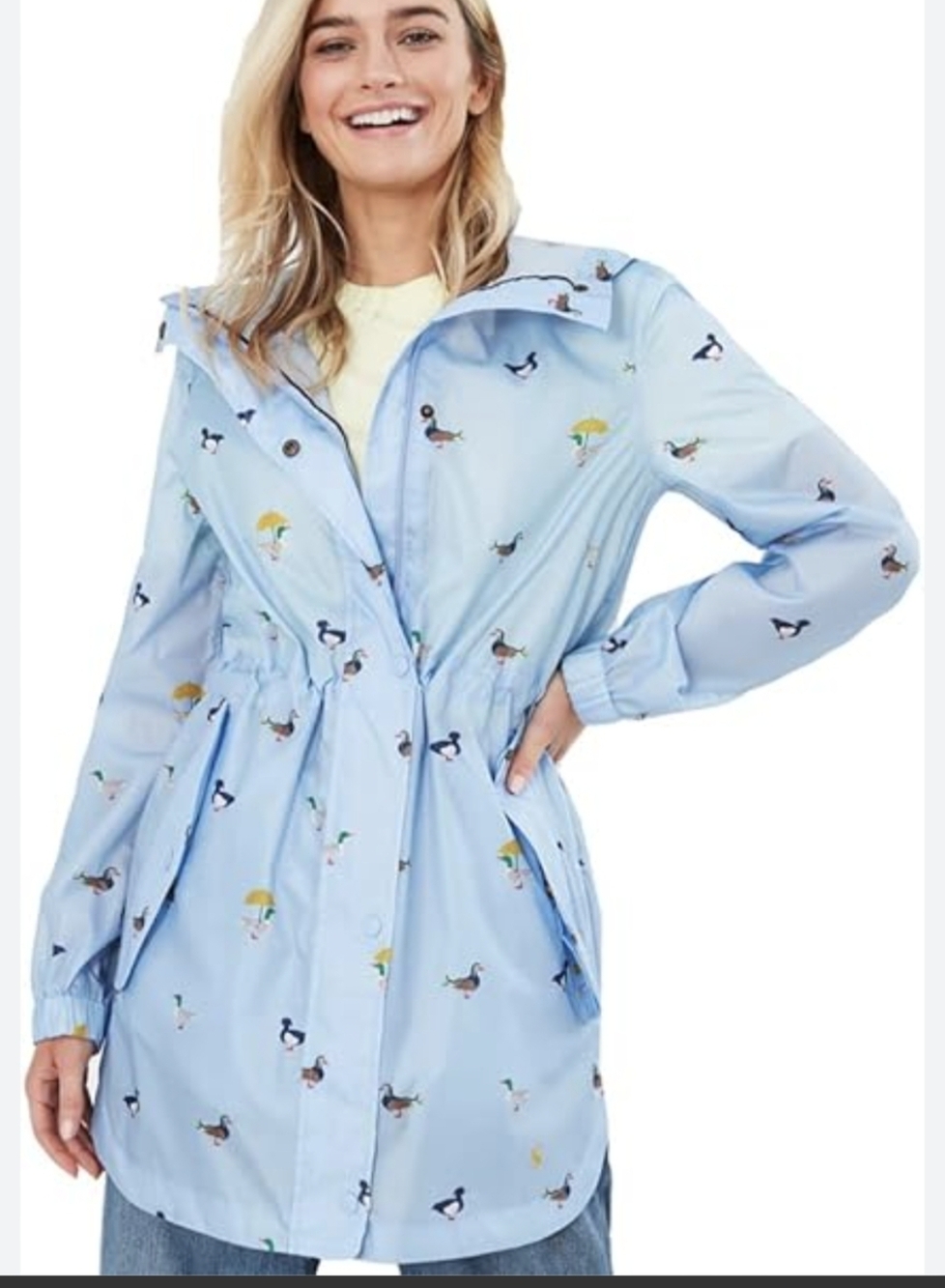 Joules Light Blue Raincoat with Ducks & Umbrella Print Size 12.